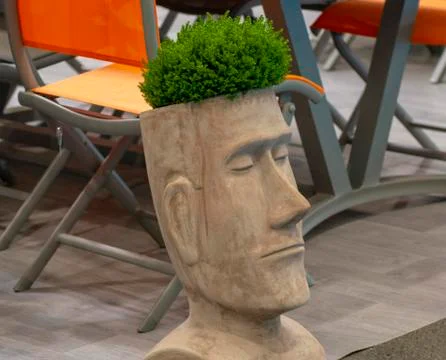 Decorative pot in the shape of a human head Stock Photos