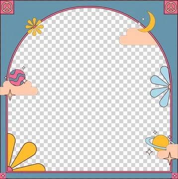 Decorative psychedelic frame is using flat design with floral space motifs, Stock Illustration