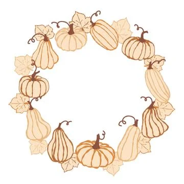 Decorative pumpkin circle design featuring various pumpkin shapes and autumn Stock Illustration