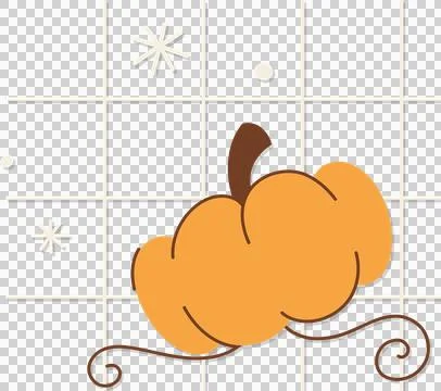 Decorative pumpkin is floating on transparent backdrop in flat style with grid, Illustrazione stock