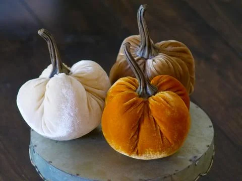 Decorative Pumpkins On A Platter Stock Photos
