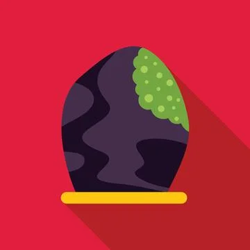 Decorative purple easter egg with green dots sitting on a yellow support Stock Illustration