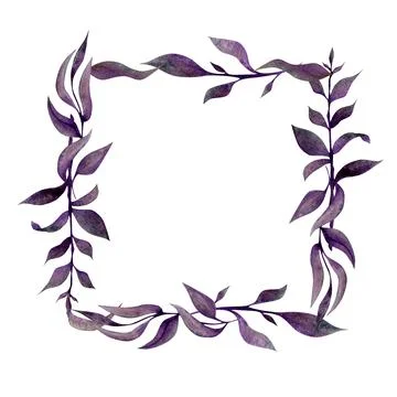 Decorative purple leaf frame with a white background. Ideal for design or flo Stock Illustration