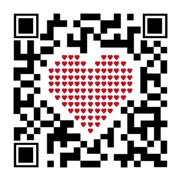 Decorative QR code with a heart, color vector illustration on a white backgro Stock Illustration