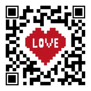 Decorative QR code with a heart, color vector illustration on a white backgro Stock Illustration