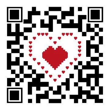 Decorative QR code with a heart, color vector illustration on a white backgro Stock Illustration