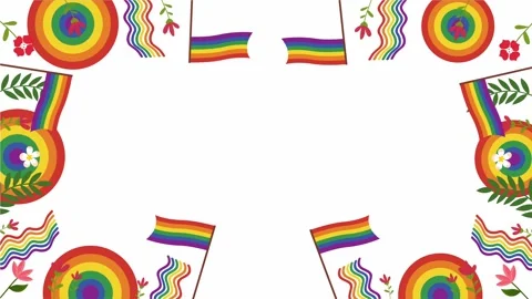 Decorative Rainbow Pride Frame with Flags and Floral Elements Stock Footage 330100554