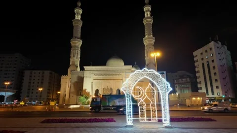 Decorative Ramadan lights brighten the streets of Sharjah during the holy month 動画素材 332047519