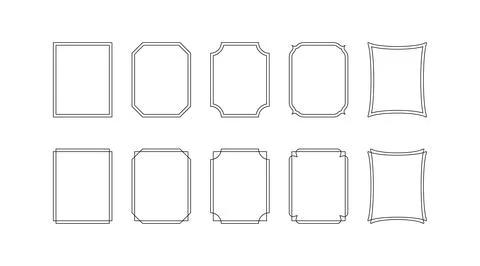 Decorative rectangle frames for note text, line set. Vintage rectangular shape Stock Illustration