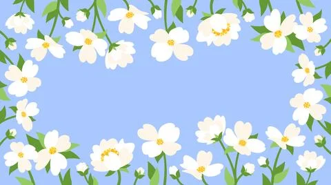 Decorative rectangular frame with illustrations of jasmine flowers. Stock Illustration