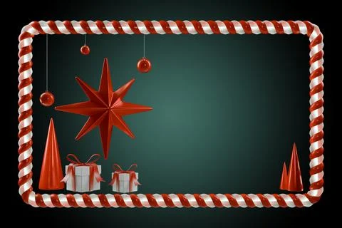 Decorative red and white candy cane frame with gifts, a star Stock-Illustration