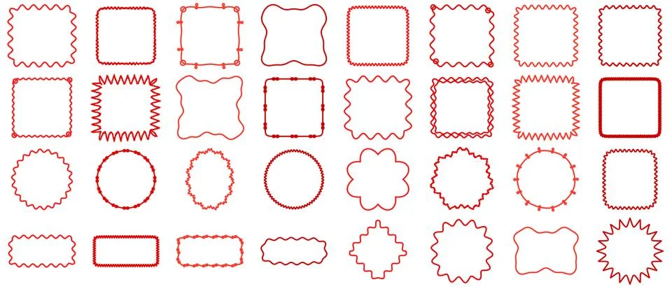 Decorative Red Borders and Frames with Wavy Geometric Edges Stock Illustration
