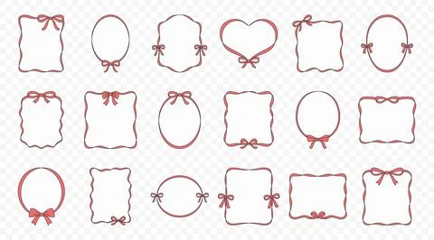 Decorative Red Bow Frame Set, Vector Illustration. Feminine Frame Collectio.. Stock Illustration
