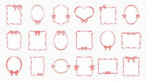 Decorative Red Bow Frame Set, Vector Illustration. Feminine Frame Collection  Stock Illustration