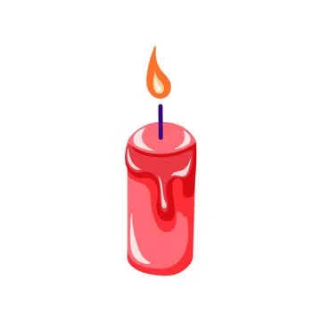 Decorative red candle with soft flame in cartoon style. Design for Valentine day Stock Illustration