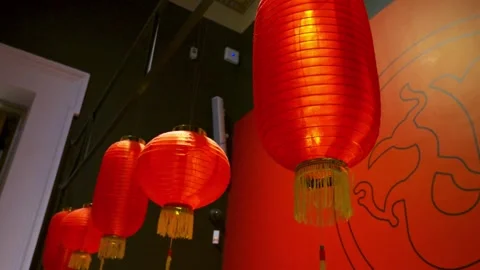 Decorative Red Chinese Lanterns in Museum Stock Footage 331241289