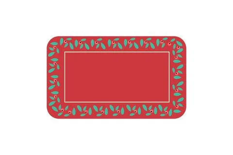 Decorative Red Frame with Teal Leaves and Berries Vector Illustration Stock Illustration