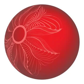 Decorative red gradient sphere featuring an elegant abstract floral motif w.. Stock Illustration