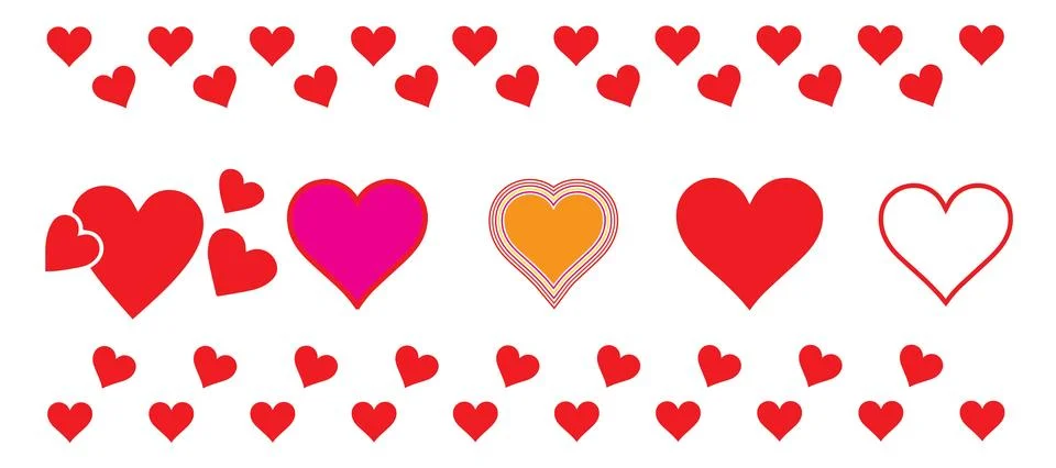 Decorative Red Heart Border Vector Pattern Stock Illustration