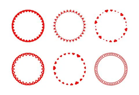 Decorative red heart circle frames vector set. Perfect for Valentines Day Stock Illustration