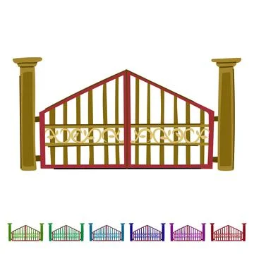 Decorative red iron gate marking private property entrance graphic Stock Illustration