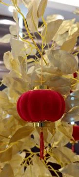 Decorative red lantern with velvety texture Stock Photos