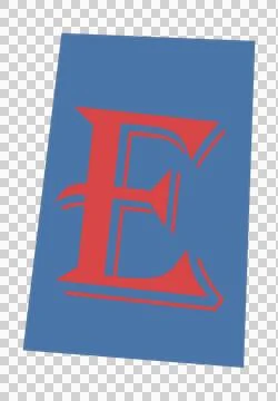 Decorative red letter E is floating on rotated blue panel in flat design on Stock Illustration