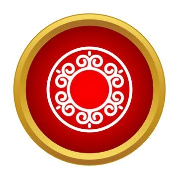 Decorative red round button with golden frame 库存插图