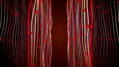 Decorative Red Shiny Blurry Sides Hanging Rose Buds On Lines Curtains Waving  Stock Illustration