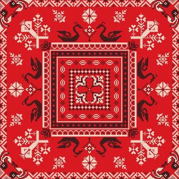Decorative repeating pattern inspired by traditional Russian embroidery Stock Illustration