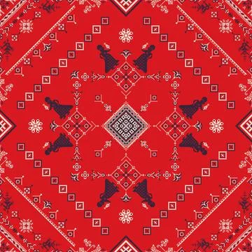Decorative repeating pattern inspired by traditional Russian embroidery 스톡 일러스트