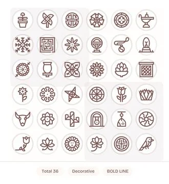 Decorative Retina Ready Vector Icon Pack with 36 Bold Line Grid Fitted Elemen Stock Illustration