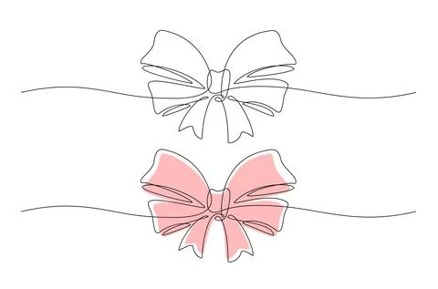 Decorative ribbon bow in continuous line art drawing style. Festive bowknot Stock Illustration
