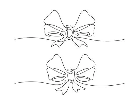 Decorative ribbon bow in continuous line art drawing style. Festive bowknot Stock Illustration