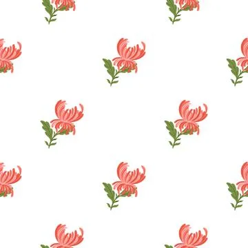 Decorative romantic seamless pattern with doodle pink chrysanthemum flowers s Illustrazione stock