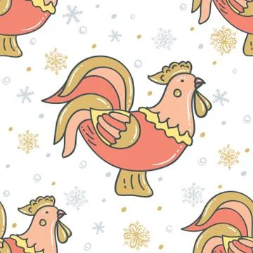 Decorative rooster with snowflakes Stock Illustration
