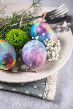 Decorative round easter plate Stock Photos