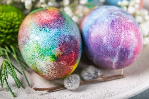 Decorative round easter plate Stock Photos