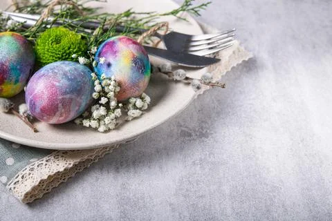 Decorative round easter plate Stock Photos