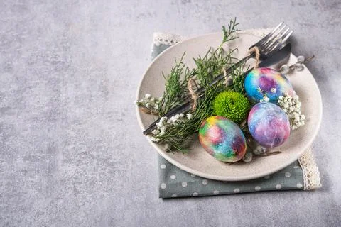 Decorative round easter plate Stock Photos