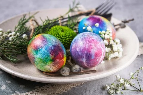 Decorative round easter plate Stock Photos