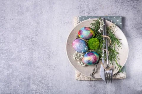 Decorative round easter plate Stock Photos