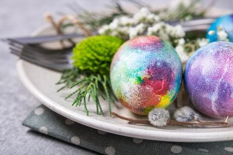 Decorative round easter plate Stock Photos