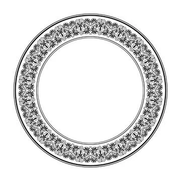 Decorative round frame with arabesques. Repeating pattern of palmettes Illustrazione stock