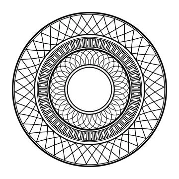 Decorative round frame for design with a abstract geometrical ornament.  Illustrazione stock