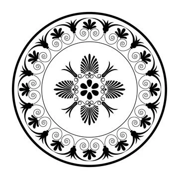 Decorative round frame with Greek key floral meander. Egyptian, Assyrian, Greek Illustrazione stock