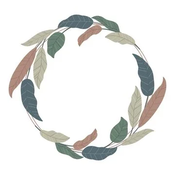 Decorative round frame with leaves in boho style. Stylish trendy palette. Stock Illustration