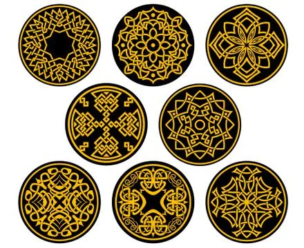 Decorative round icons with intricate patterns 스톡 일러스트