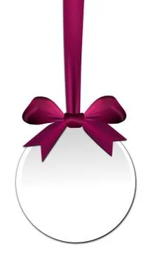 Decorative round with violet red bow on a white background Stock Illustration