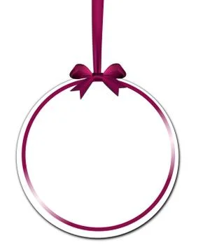 Decorative round with violet red bow on a white background Illustrazione stock